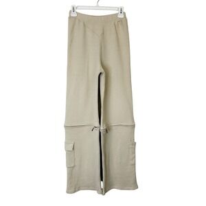 Dolls Kill Luxe To Kill Beige Knit Sweatpants Women's 2 US Wide Leg Convertible